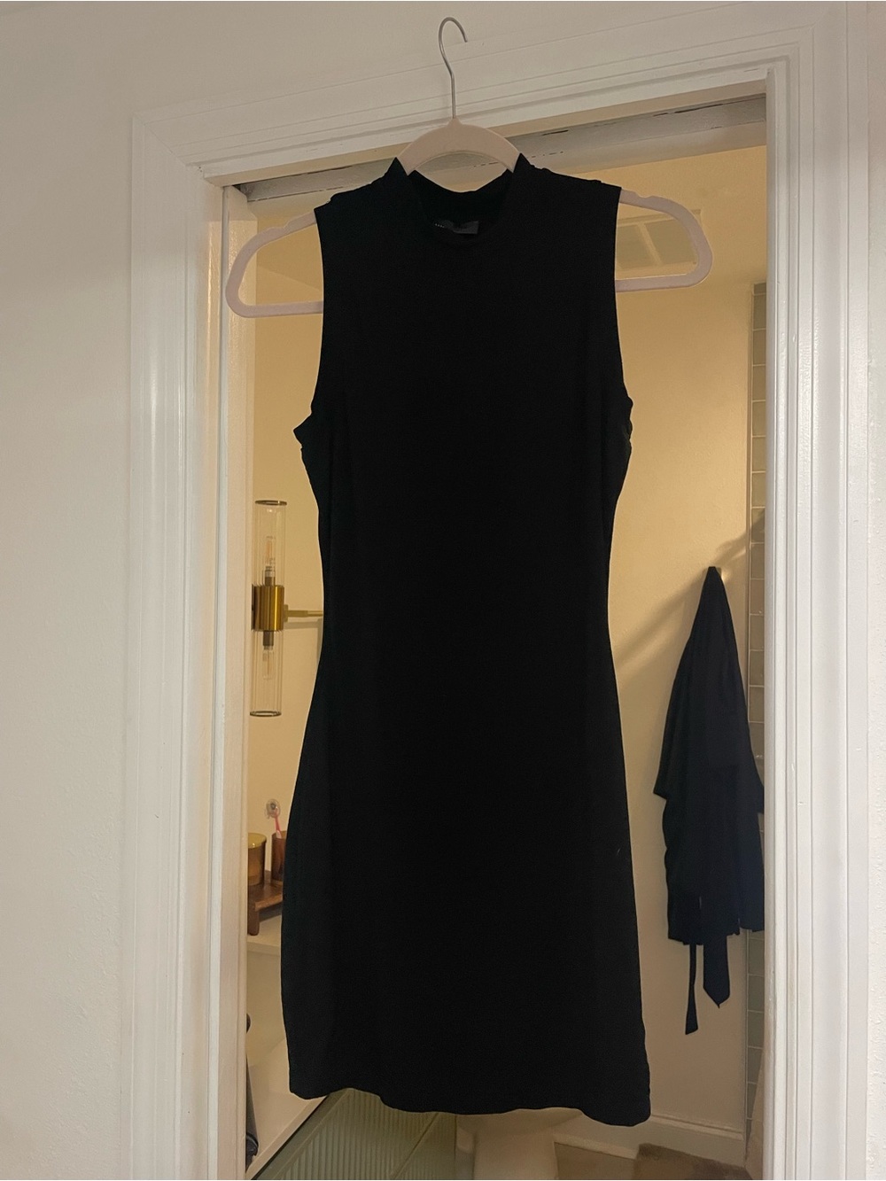 White Fox Classic Black Sleeveless Mock Neck Mini Dress